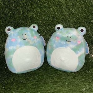 Two (2) Easter Squishmallow Ferdie Frog 11” Blue Pink Green Tie Dye Plush BNWT.